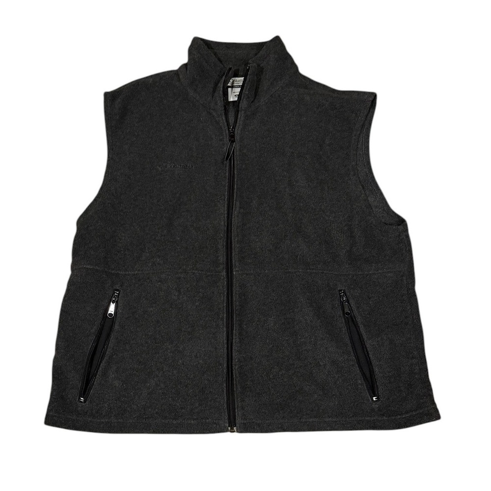 Columbia Mens XL Fleece Vest Charcoal Full Zip Sleeveless Gorpcore Mock Neck